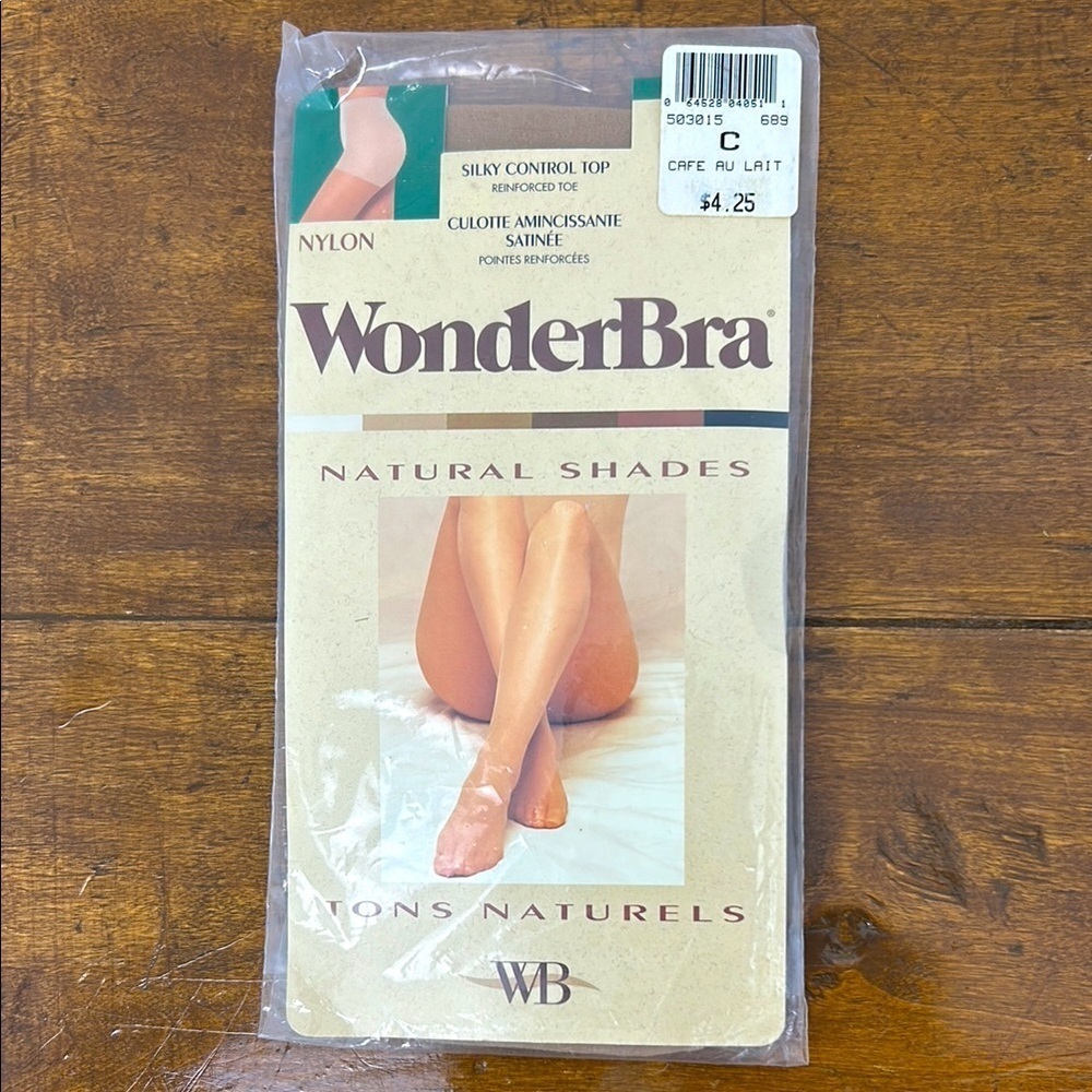 Vintage WonderBra Natural Shades Silky Control Top Pantyhose Cafe Au Lait Size C